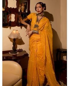 Yellow Zari Striped Cotton Saree