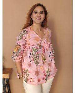 Pink Hand Block Printed Cotton Shirt