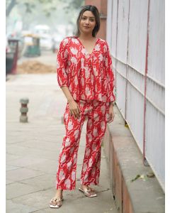 Red Hand Block Printed Cotton Top