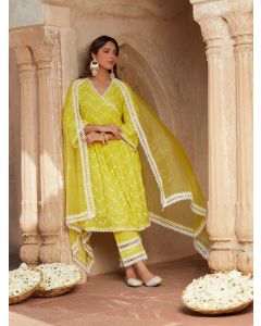 Yellow Lace Viscose Organza Dupatta