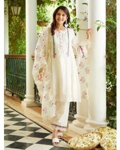 Ivory Printed Organza Dupatta