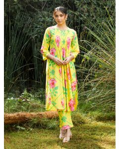 Lemon Yellow Printed Cotton Kurta