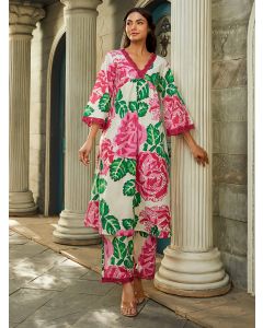 Ivory Pink Printed Cotton Kurta