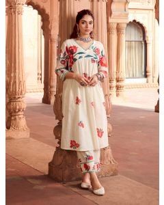 Ivory Printed Cotton Slub Kurta