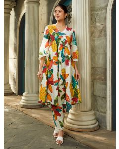 Ivory Printed Cotton Slub Kurta