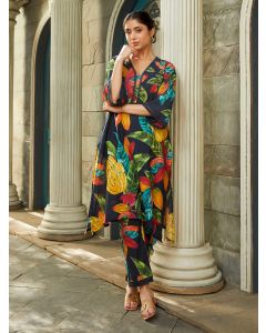 Black Printed Cotton Slub Kurta