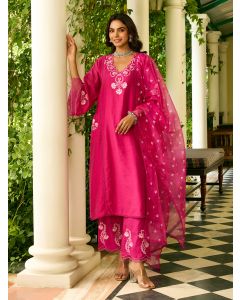 Fuchsia  Printed Organza Dupatta