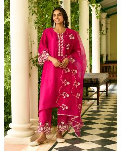Fuchsia Embroidered Organza Dupatta
