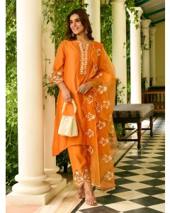 Orange Embroidered Organza Dupatta