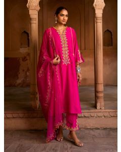 Fuchsia Printed Organza Dupatta