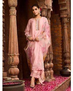 Powder Pink Printed Organza Dupatta