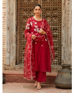 Red Printed Organza Dupatta