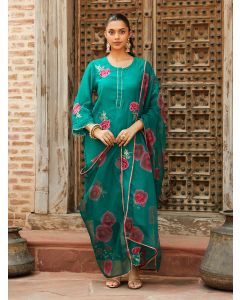 Green Printed Organza Dupatta