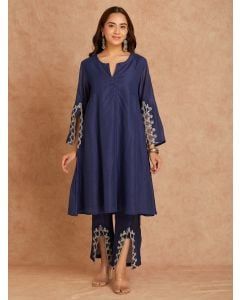 Blue Chanderi Kurta with Pants - Set of 2