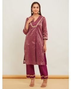 Purple Striped Tissue Kurta with Pants - Set of 2