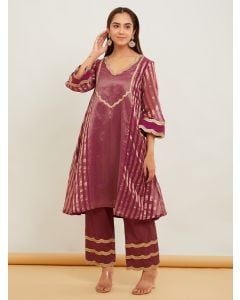 Purple Striped Tissue Kurta with Pants - Set of 2