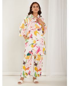 Ivory Printed Cotton Slub Co-ord Set - Set of 2