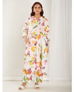 Ivory Printed Cotton Slub Kurta