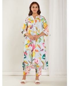 Blue Printed Cotton Slub Kurta