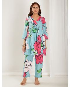 Blue Printed Cotton Kurta