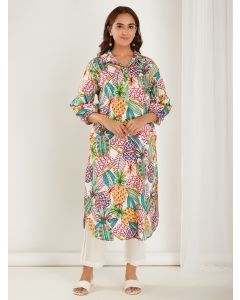 Multicolor Printed Cotton Kurta with Pants - Set of 2