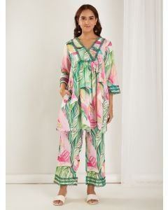 Multicolor Printed Cotton Cambric Kurta with Pants - Set of 2