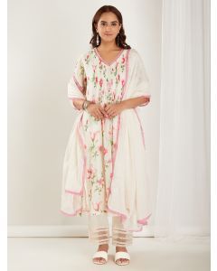 Ivory Printed Chanderi Suit - Set of 3