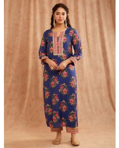 Blue Printed Chanderi Kurta