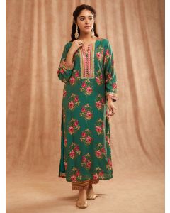 Green Printed Chanderi Kurta