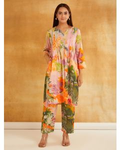 Multicolor Printed Cotton Cambric Kurta with Pants - Set of 2