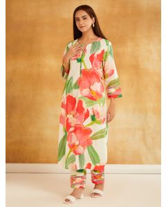 Ivory Printed Cotton Kurta with Pants - Set of 2