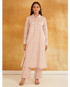 Pink Printed Cotton Cambric Kurta with Pants - Set of 2
