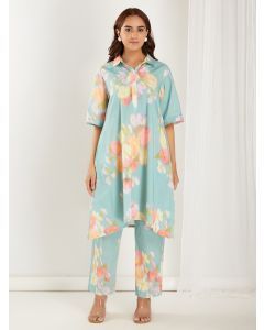 Green Printed Cotton Cambric Kurta with Pants - Set of 2