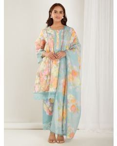 Multicolor Printed Cotton Cambric Suit - Set of 3