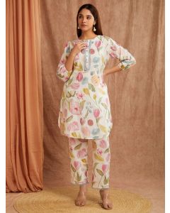 Multicolor Printed Cotton Kurta with Pants - Set of 2