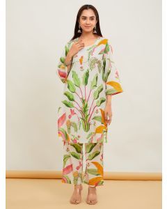 Ivory Printed Cotton Kurta with Pants - Set of 2