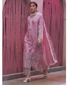 Pink Chanderi Kurta with Pants- Set of 2