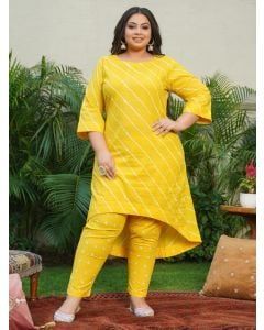 Yellow Bandhani Printed Cotton Kurta with Pants - Set of 2