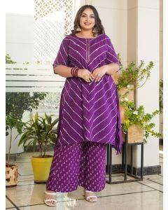 Purple Bandhani Printed Cotton Kurta with Pants - Set of 2