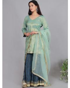 Light Green Embroidered Tissue Chanderi Silk Sharara Suit - Set of 3