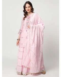 Light Pink Embroidered Chanderi Silk Sharara Suit - Set of 3