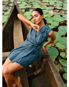 Teal Blue Striped Cotton Dress