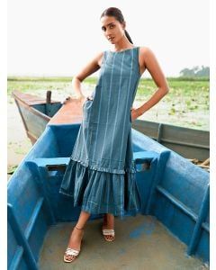 Teal Blue Striped Cotton Dress