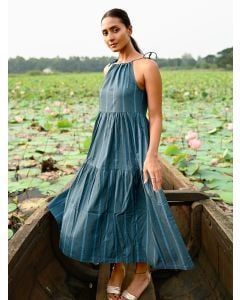 Teal Blue Striped Cotton Dress