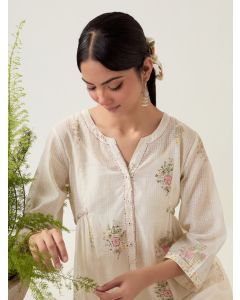 White Hand Block Printed Chanderi Dress with Slip