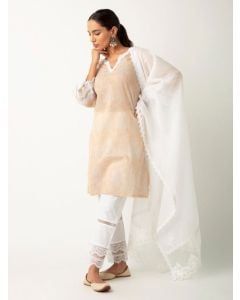 White Organza Lace Embroidered Kota Doria Dupatta