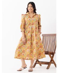 Yellow Hand Block Printed Cotton Dress