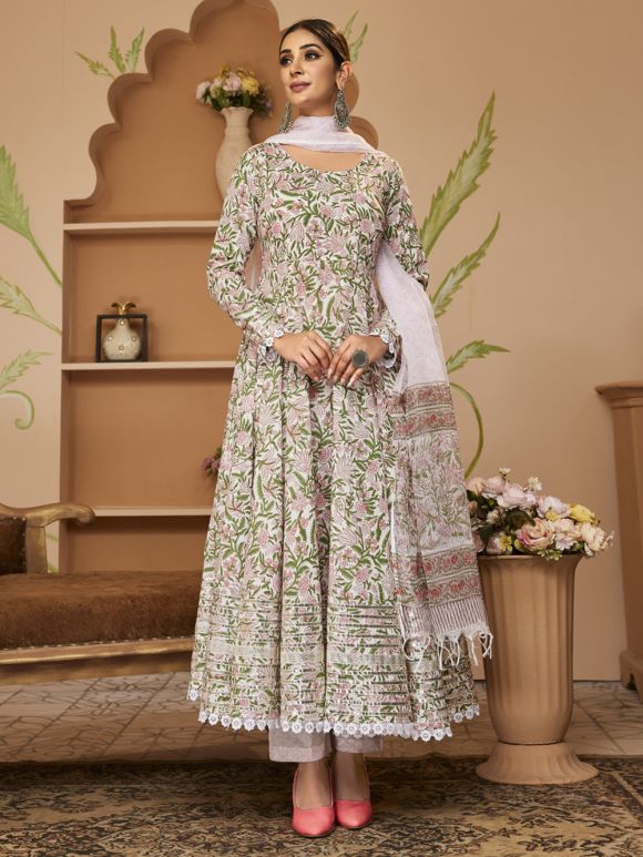 White cotton anarkali suit shop