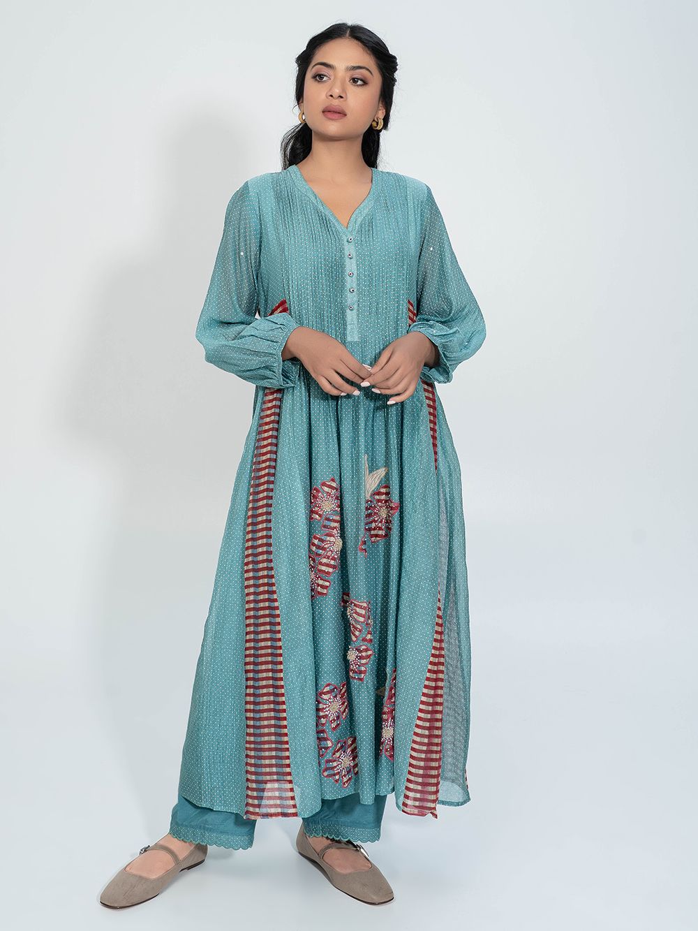 Aqua Blue Cotton Silk Pants