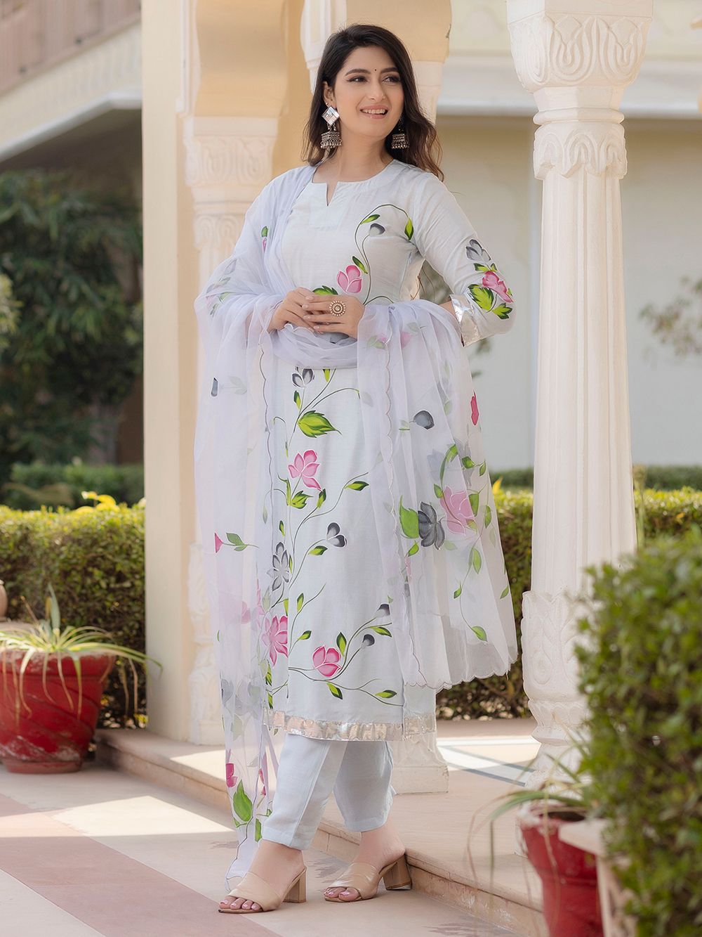 Aqua Blue Printed Cotton Suit main image 1